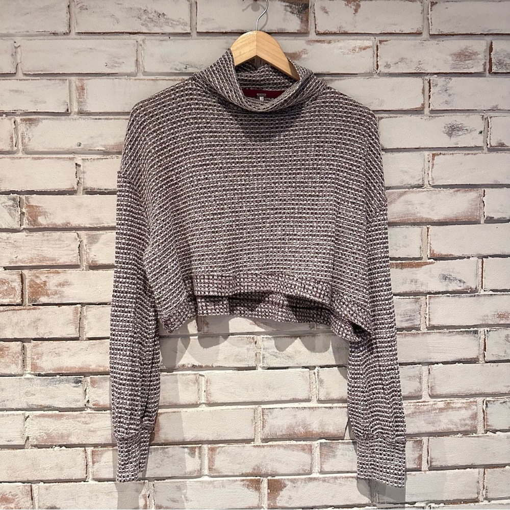 Free People Waffle Mock Neck long sleeve Crop Top - Picture 1 of 5
